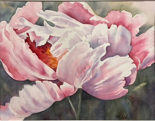 "Christine’s Peony”, Framed Original Watercolor
