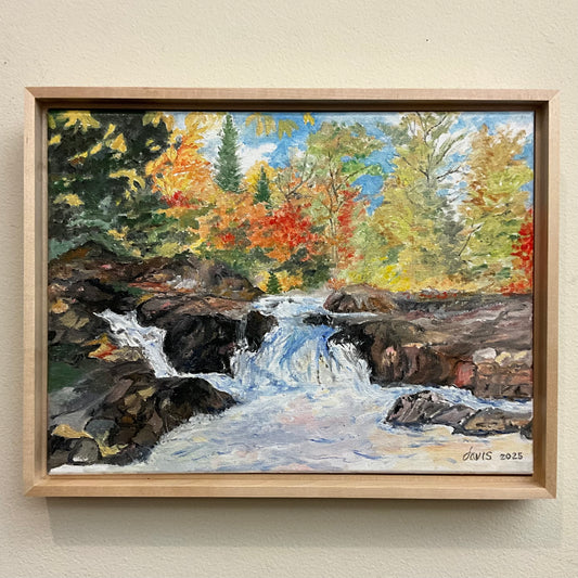 “Upper Hudson River Waterfalls” Original Framed Oil Painting