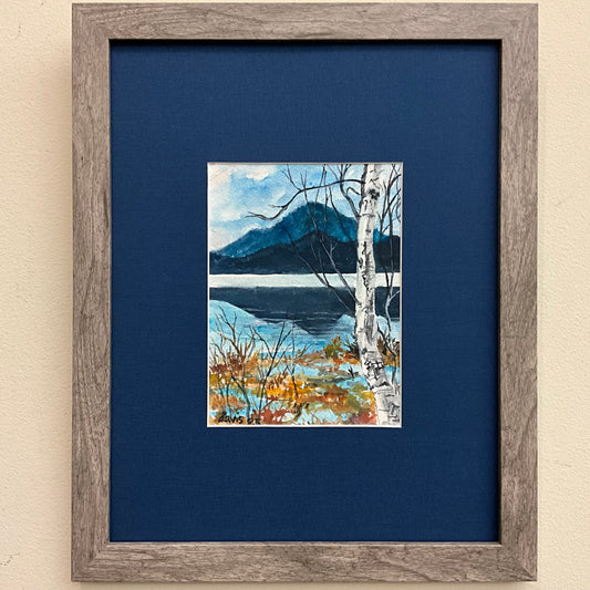 “Heart Lake with Birch Tree” Original Framed Watercolor