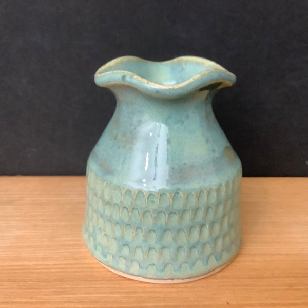 Square Rimmed Bud Vase in Celadon with Incised “Dots”