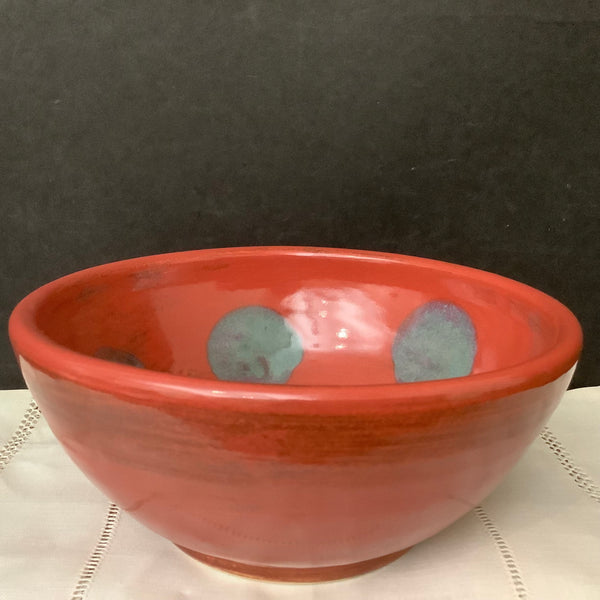 Bowl Red with Steel Blue “Polka Dots”