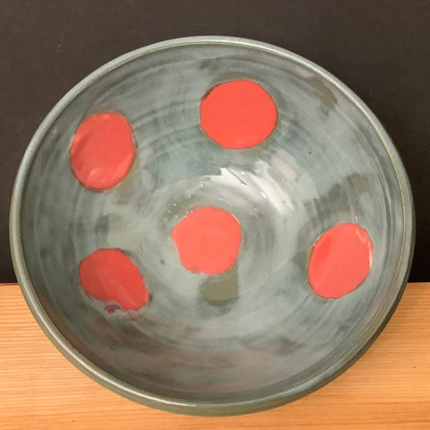 Bowl in Steel Blue with Red “Polka Dots”, Joanne Arvisais, Plattsburgh, NY