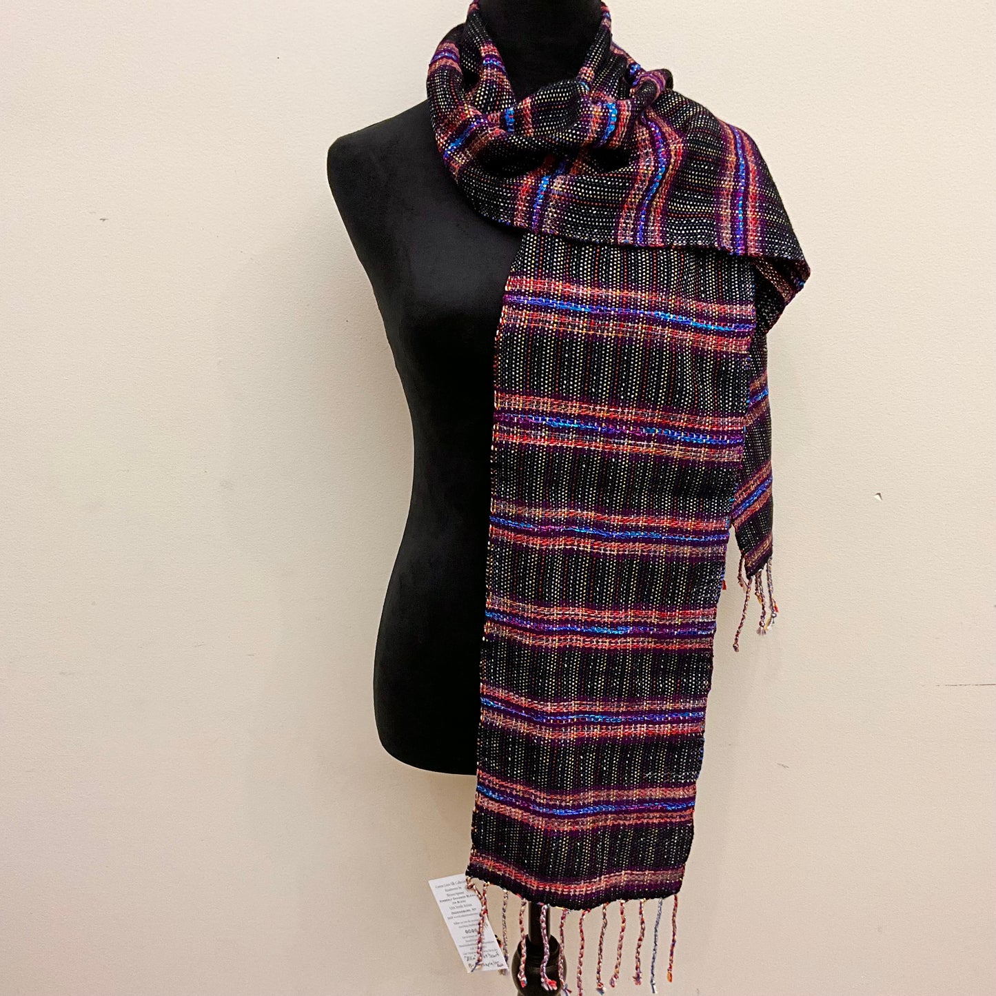 Handwoven “Ella" Scarf E178 Black, Purple & Reds