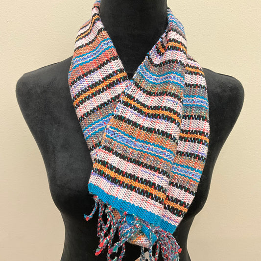 “Annabel” Scarf A136 Peach, Blue & White