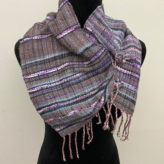 Handwoven “Dorothy” Button Scarf D104 in Gray Purple
