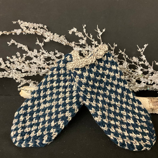 Hand Knitted Mittens Midnight Blue & Gray Heather