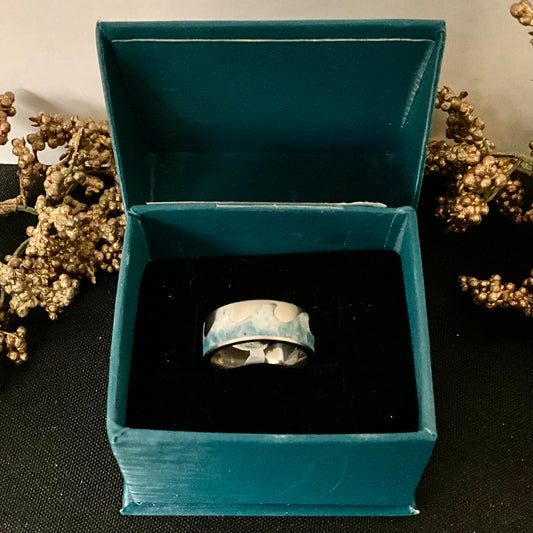 Titanium Wave Ring with Opal & Mother of Pearl Inlay  size 7