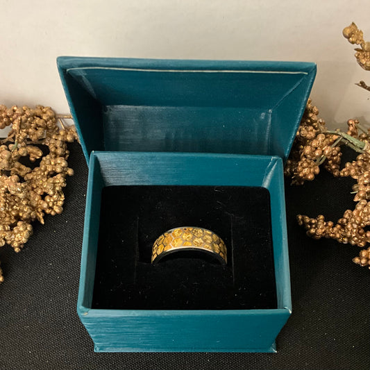 Titanium Hexagon Ring with Gold foil & Mica Inlay  size 10