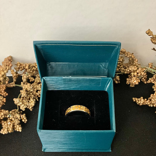 Titanium Hexagon Ring with Gold foil & Mica Inlay  size 7.5