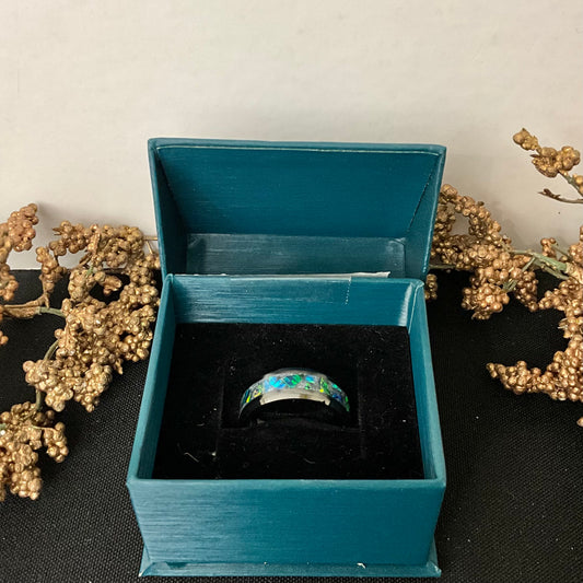 Black Ceramic Ring with Opal Inlay  size 9.5