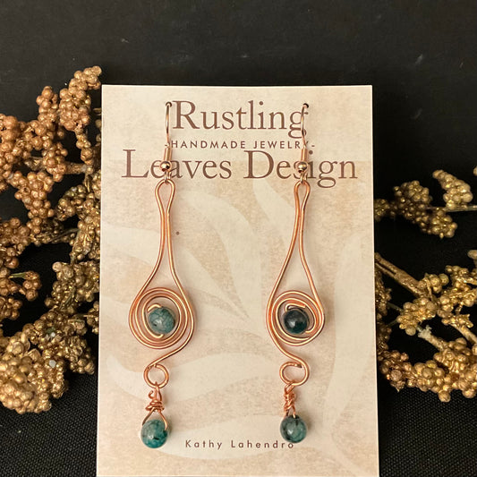 Copper Swirl Teardrop Earrings with Bead accent