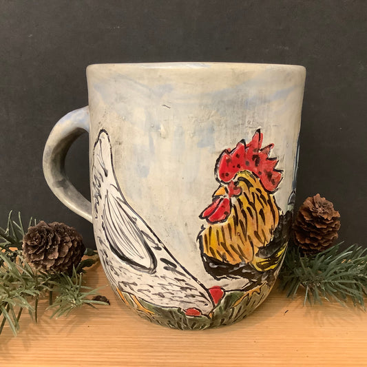 Mug with Carved Rooster & Hens