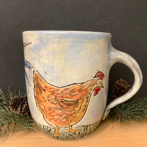 Mug with Carved Rooster & Hens