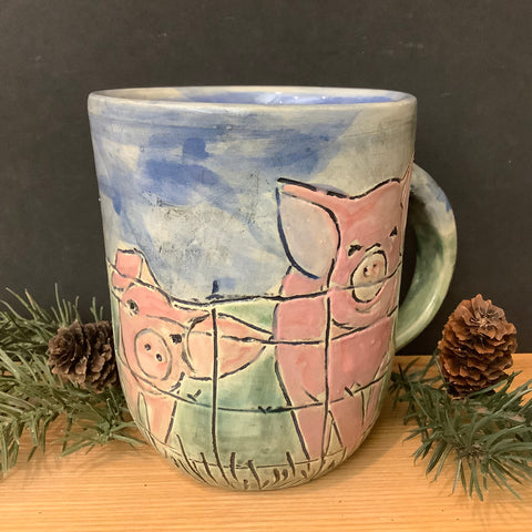 Mug with Carved Pigs, Roxanne Locy, Canton, NY