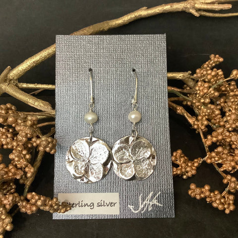 Silver Hydrangea Earrings with Pearls
