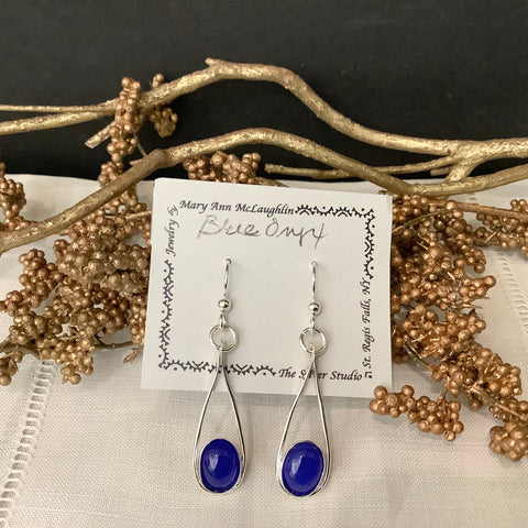 Teardrop Earrings with Blue Onyx, Mary Ann McLaughlin, St. Regis Falls