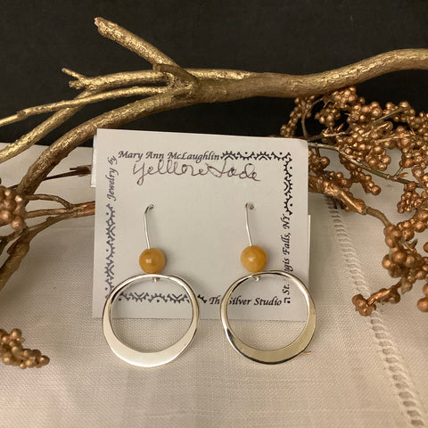 Small “Jill’s Earrings” with Yellow Jade Beads, Mary Ann McLauglin, St. Regis Falls