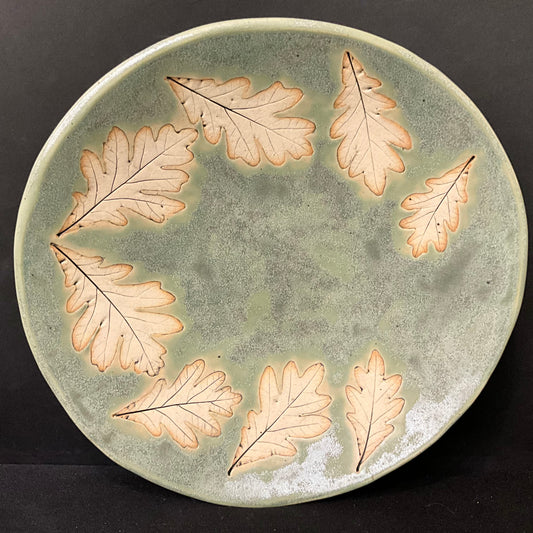 Plate with Oak Leaves, Green Tea Glaze
