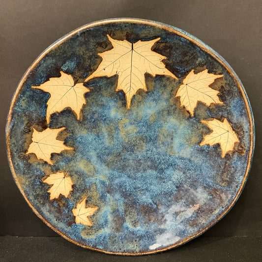 Plate with Maple Leaves, Blue Green Glaze