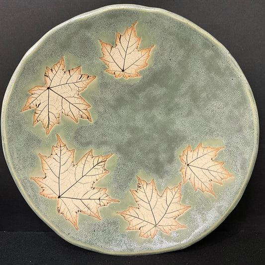 Plate with Maple Leaves, Green Tea Glaze