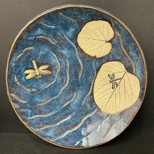 Blue Green Bowl w Dragonflies and Lily Pads