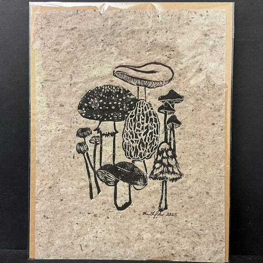 Mushrooms Linocut Print