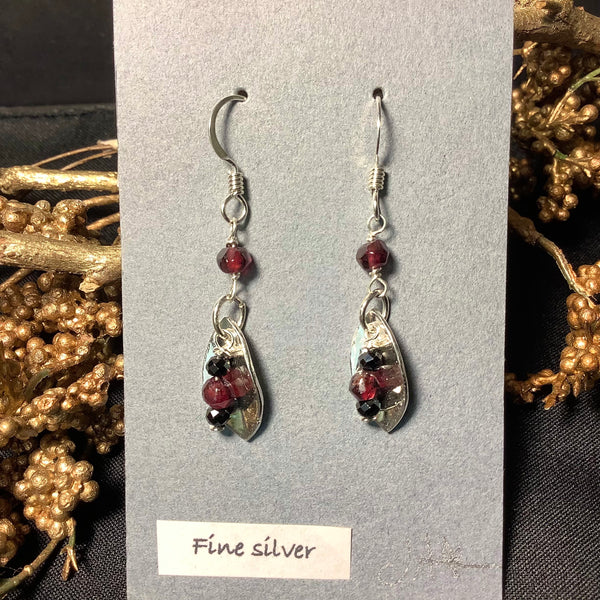 Petite Silver Earrings with Garnet Chips