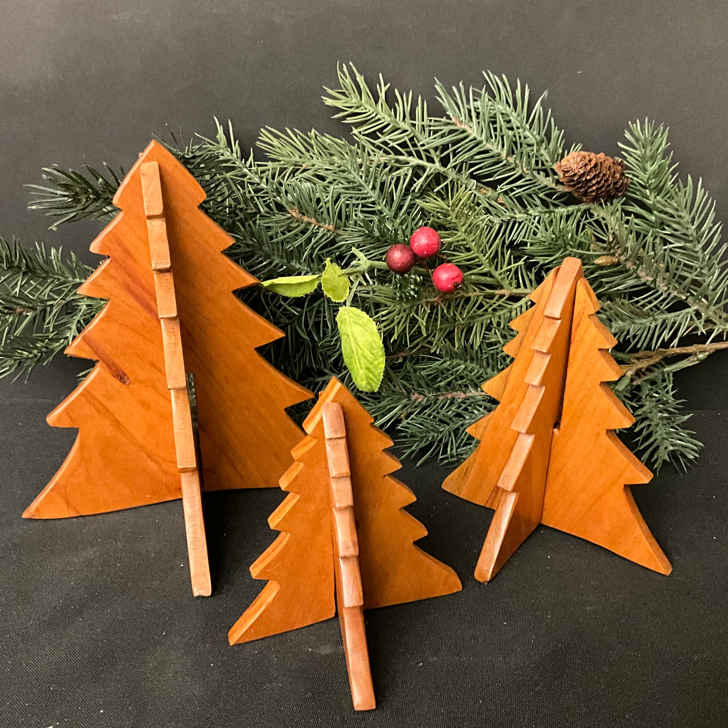 Set of Three Cherry Wood Trees