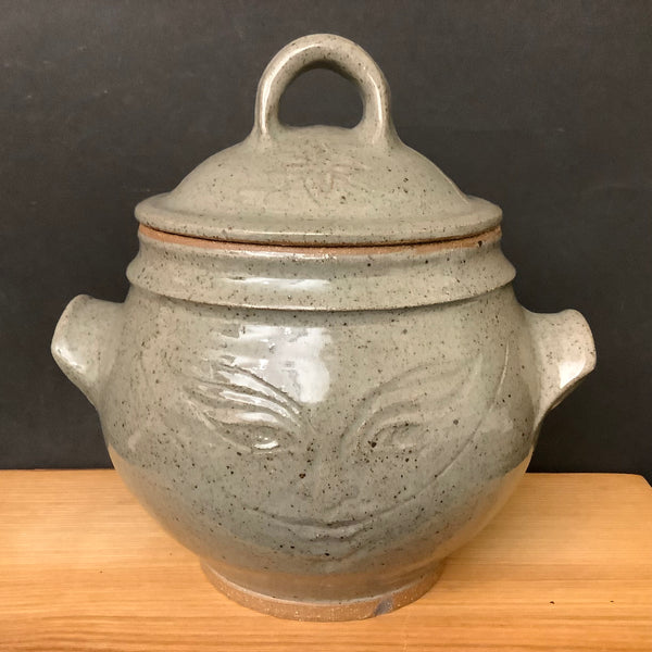 Stoneware Bean Pot with Face Design