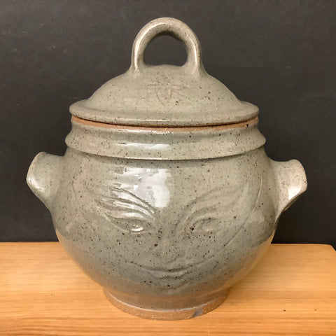 Stoneware Bean Pot with Face Design, Ray Aldridge, Winthrop, NY