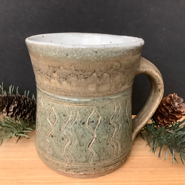 Stoneware Mug Celadon with Wavy Lines