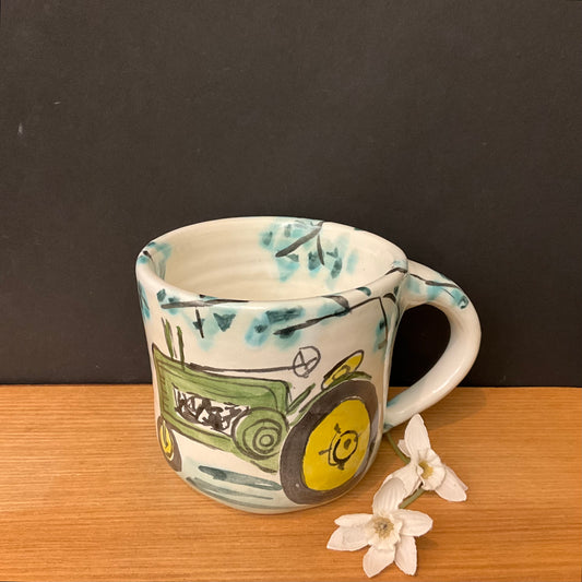 Petite White Mug with Green Farm Tractor