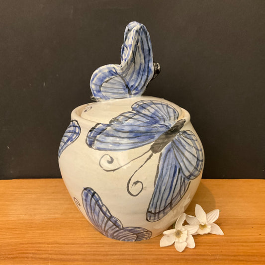 Ginger Jar with Blue Butterflies & Butterfly Finial