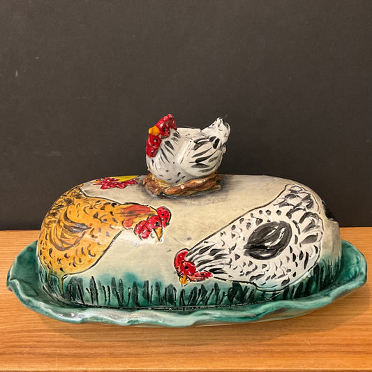 Butter Dish Hens with Hen Finial