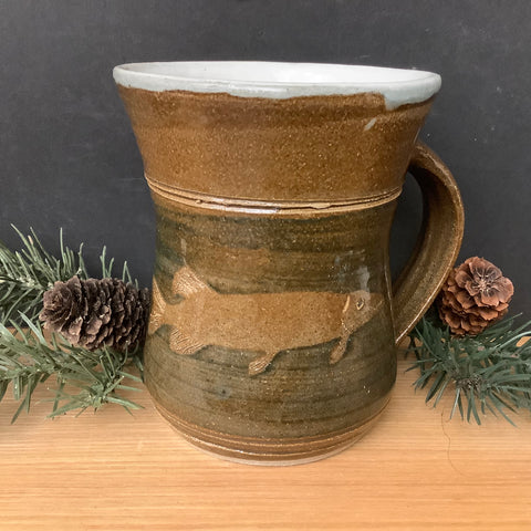 Stoneware Mug Browns with Fish Pattern