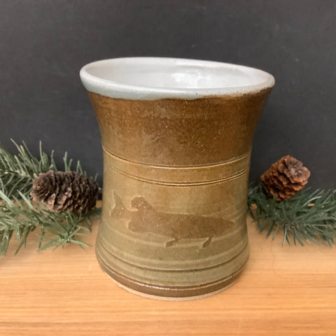 Stoneware Mug Olive Brown with Fish Pattern
