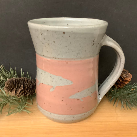 Stoneware Mug in Pink with Fish Pattern