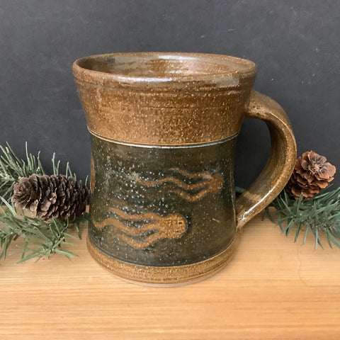 Stoneware Mug Dark Brown “Squid” Design