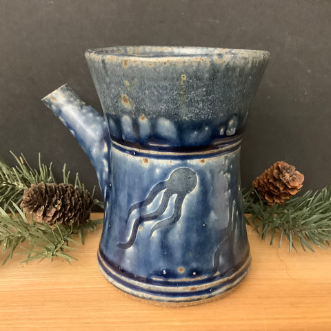 Stoneware Syrup Server Navy with Squiggles