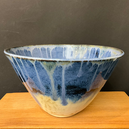 Deep Bowl in Blue Drip Glaze & Ivory