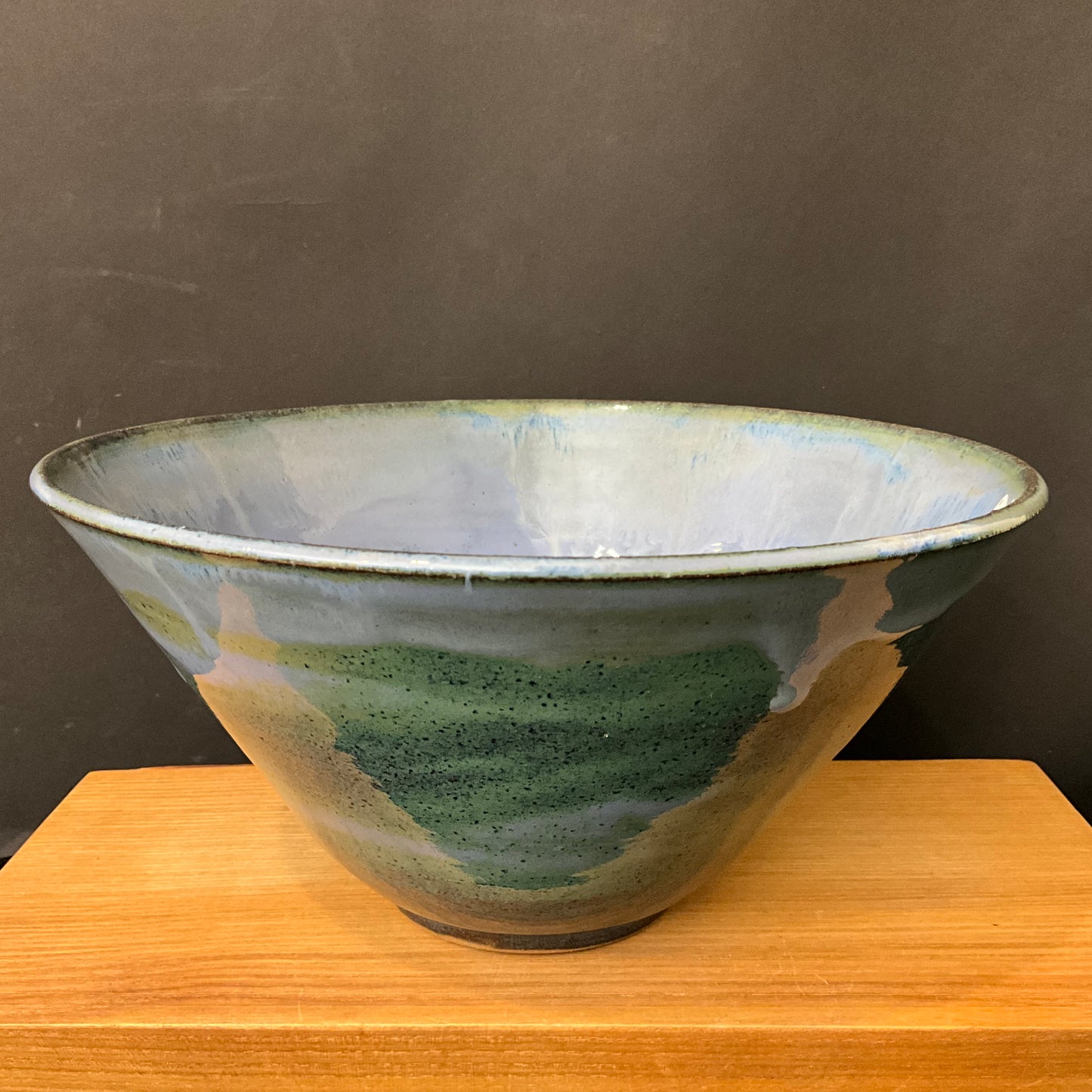 Deep Bowl in Blue Green Glaze & Light Blue Interior