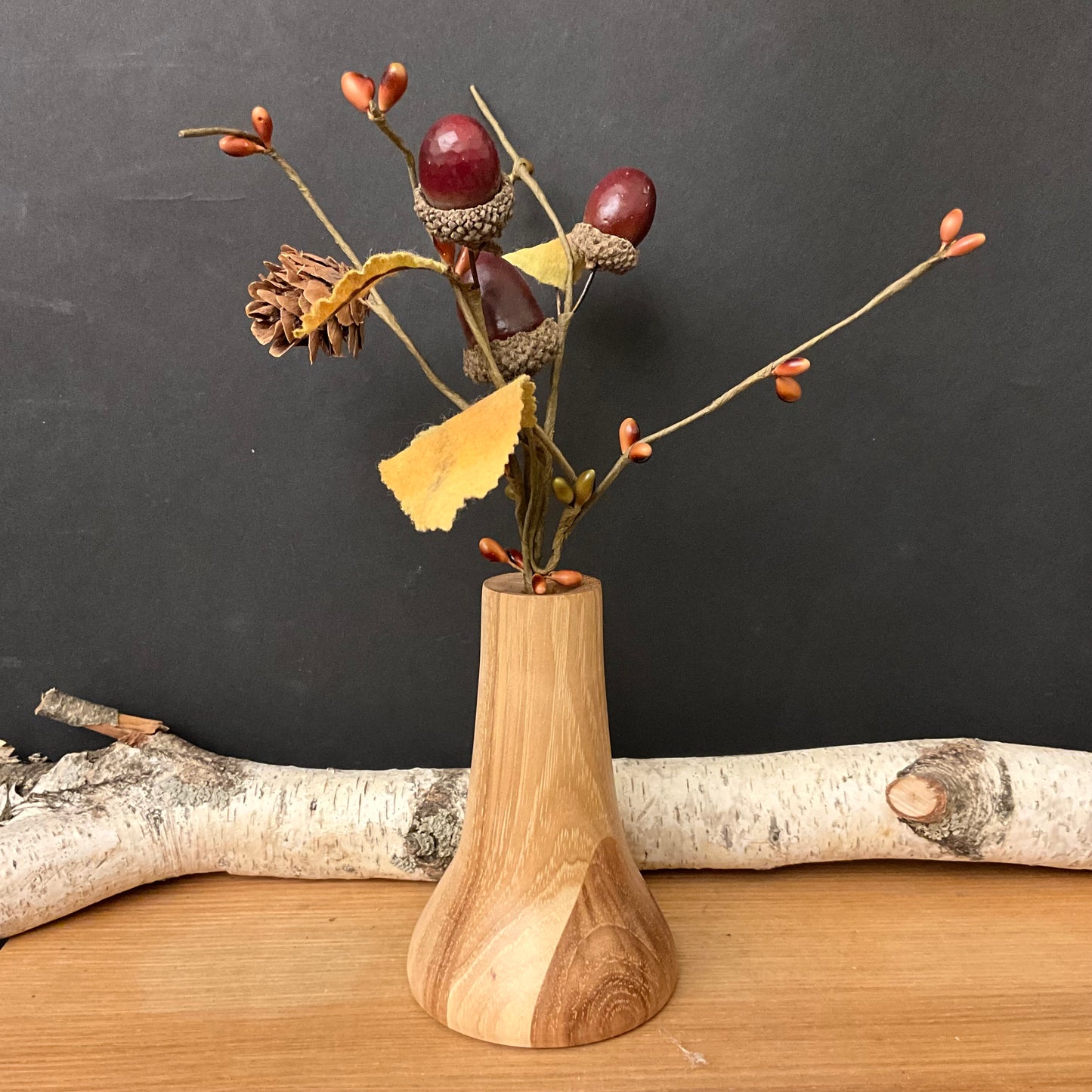 Turned Wood Bud Vase for Dried Flowers Hickory