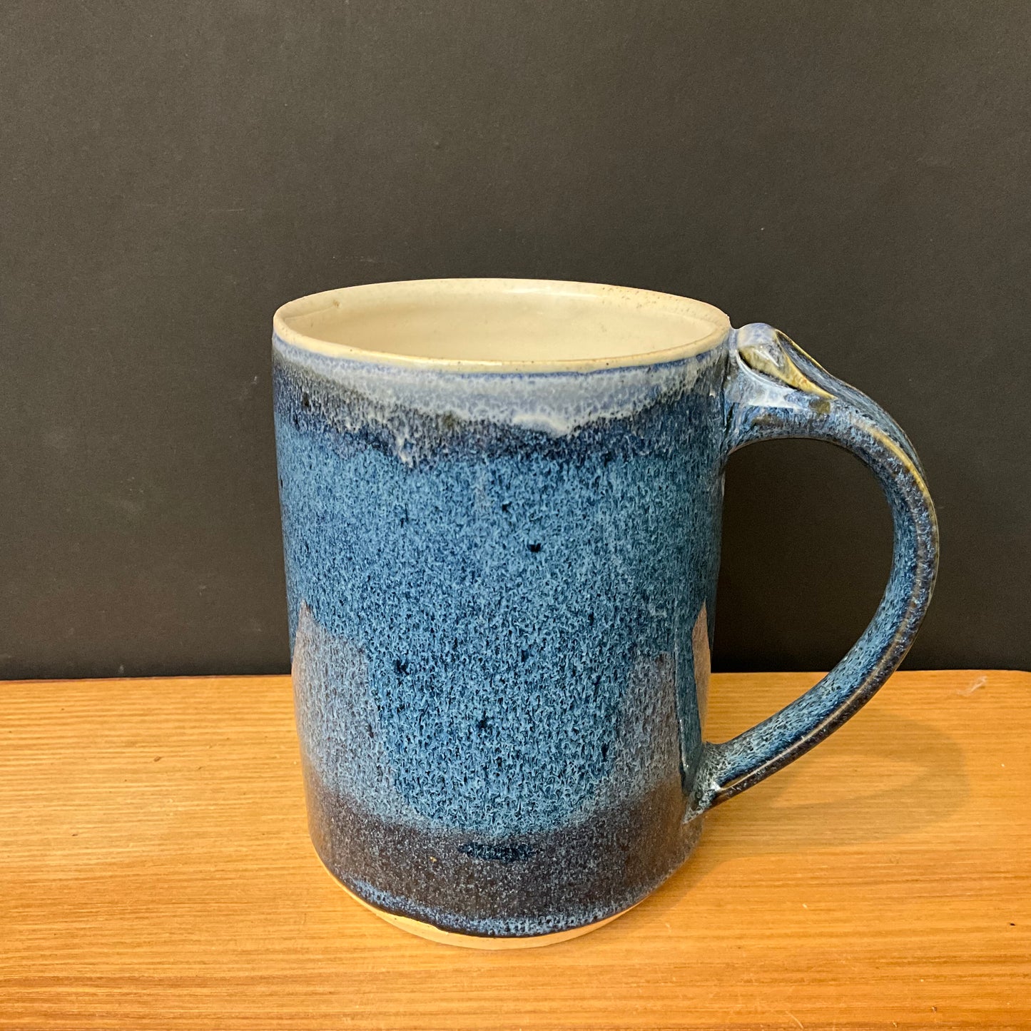 Mug in  Blues with White Interior and Decorated Handle