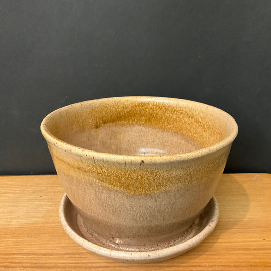 Planter Tan with Attached Saucer