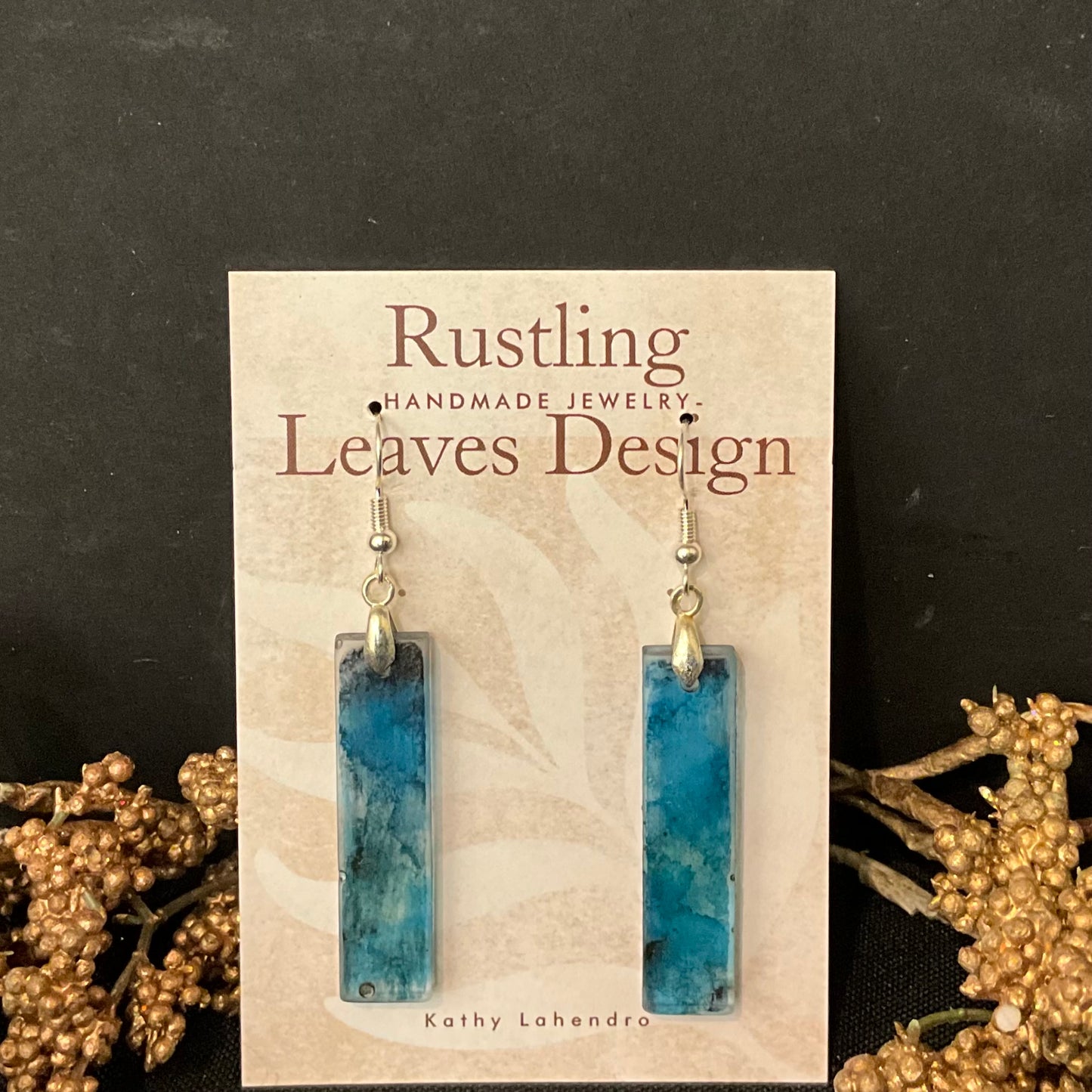 Long Thin Resin Rectangle Earrings in Smoky Blue