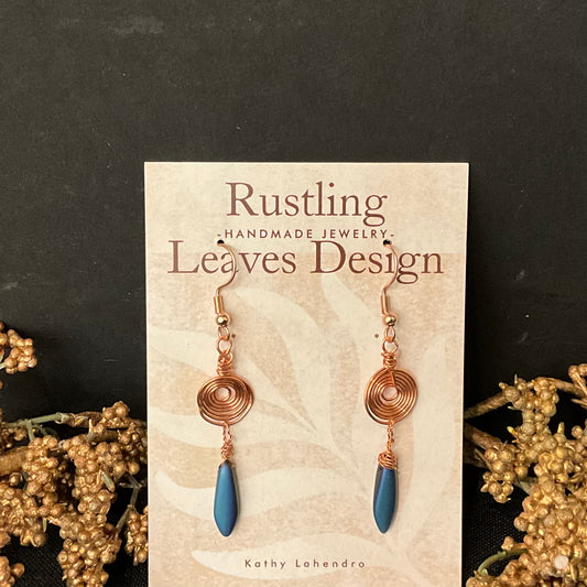 Copper Swirl Earrings with Turquoise Colored Bead accent