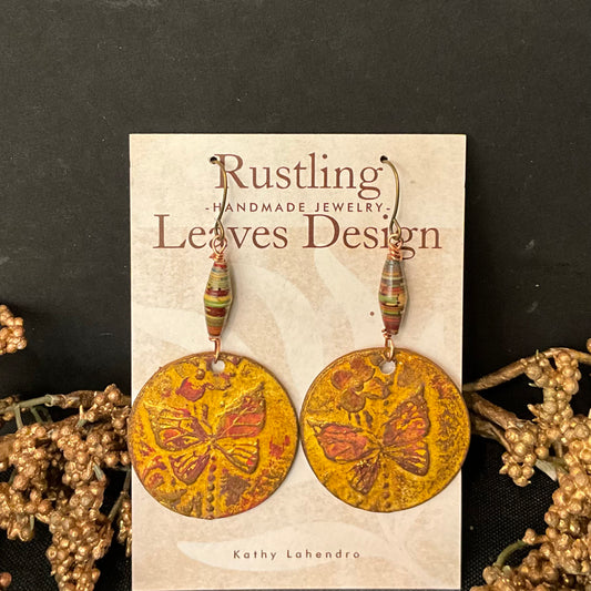 Gold & Russet Butterfly Circle Earrings
