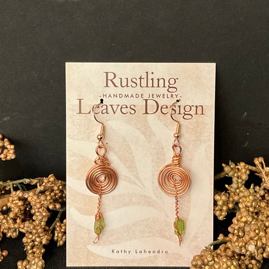 Copper Swirl Earrings with Bead accent