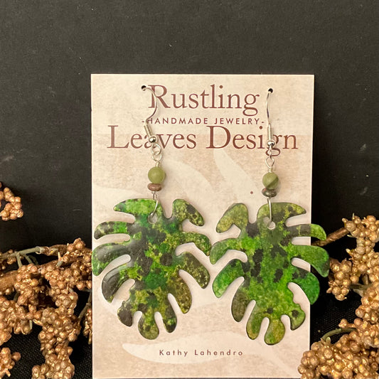 Green Monstera Leaf Earrings