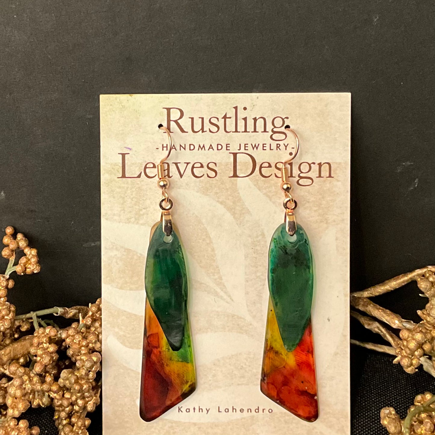 Long Resin Earrings in Autumn Colors